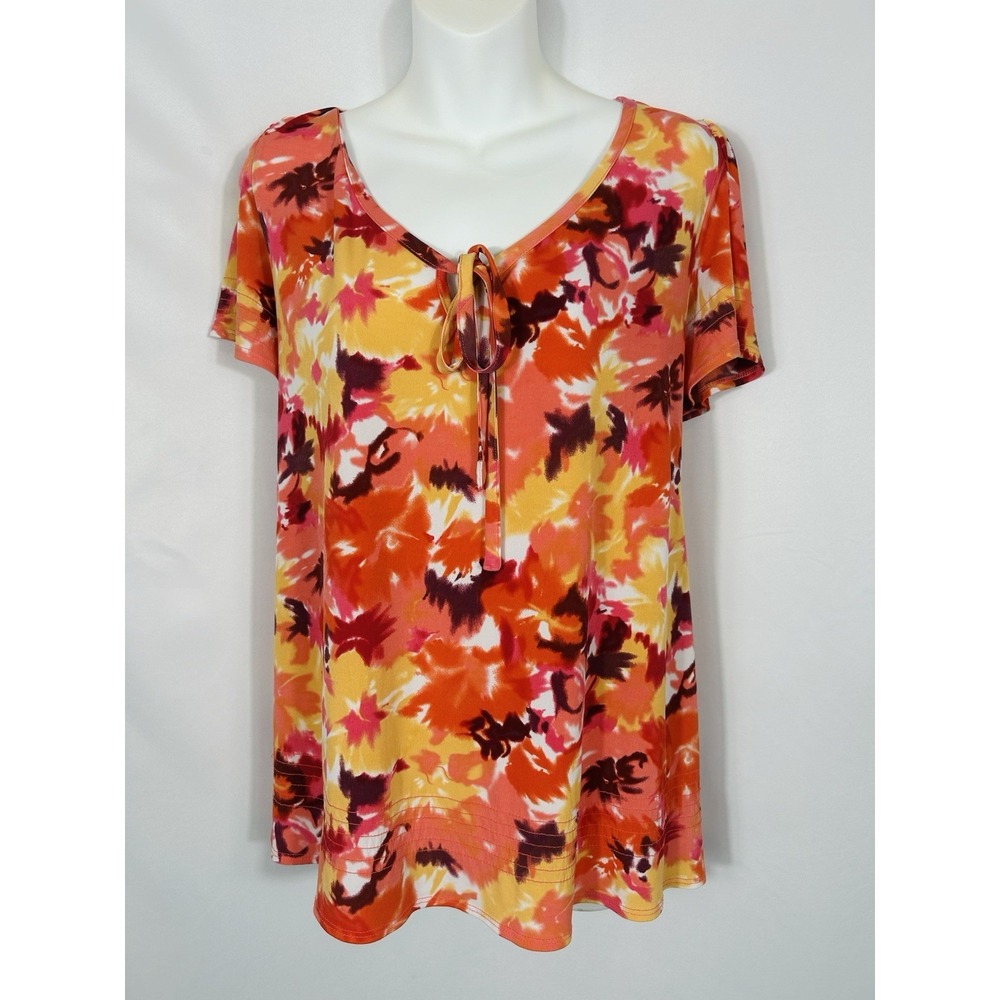 Lane Bryant Womens Liquid Knit Top Tropical Floral Stretch Beach Vacation 14/16